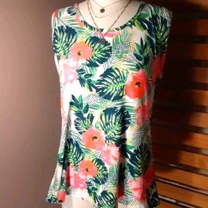 SS0427 2X Tropical floral print Soft knit Tank